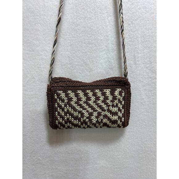 Handmade Artsy Crochet Brown Shoulder Bag 4x7 Flap Button Braided Strap Hippie - Picture 4 of 7